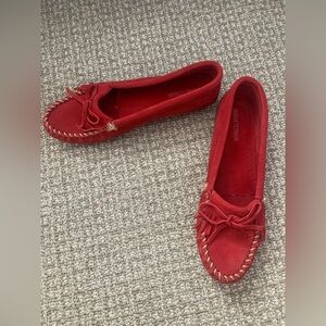 Minnetonka Red Leather Moccasins